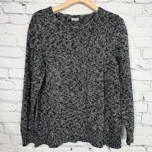 LL‎ Bean Womens Crewneck Sweater Large Black Marbled 503412 Cotton
